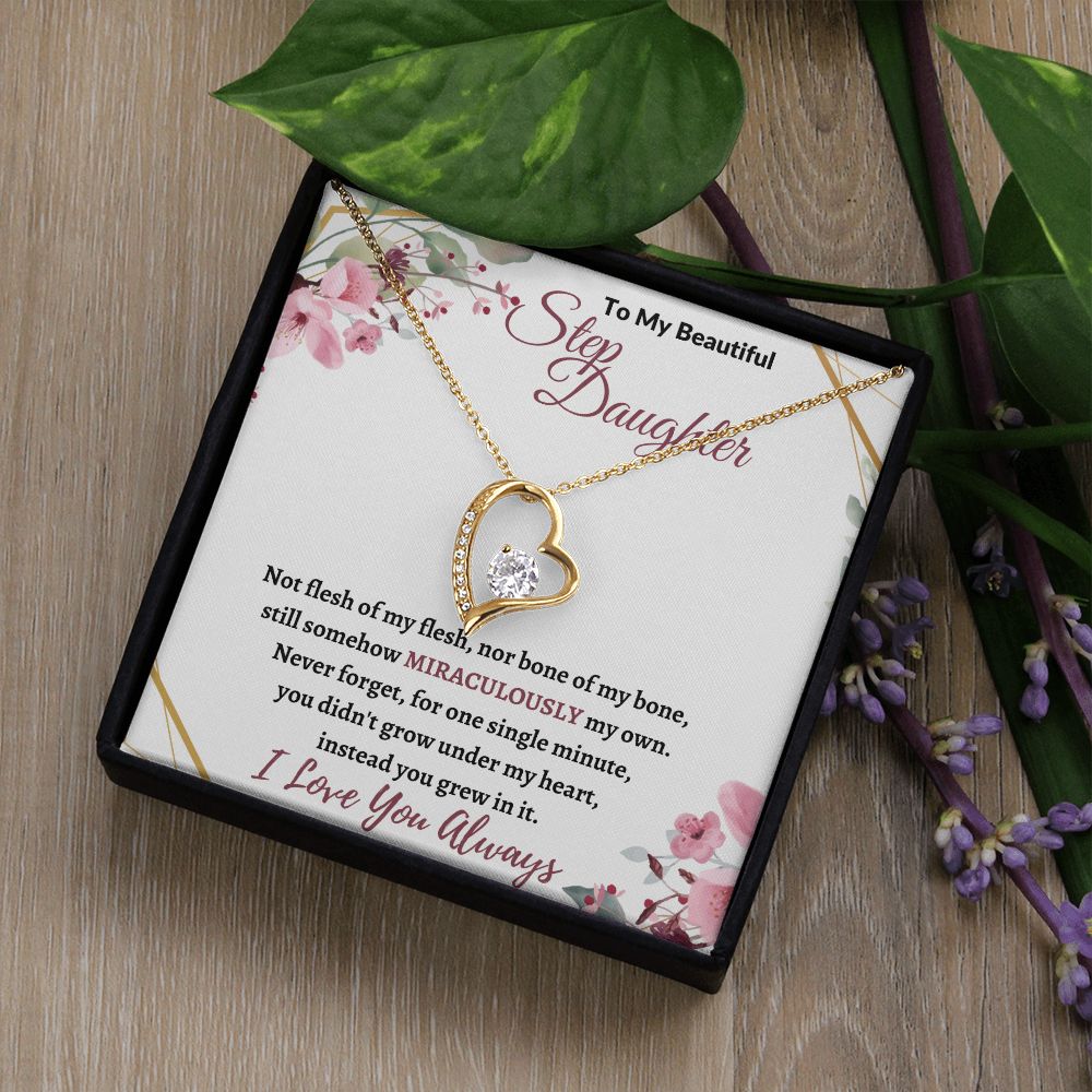 To My Beautiful Step Daughter / nonbiological (Burgundy Card) - Forever love Necklace