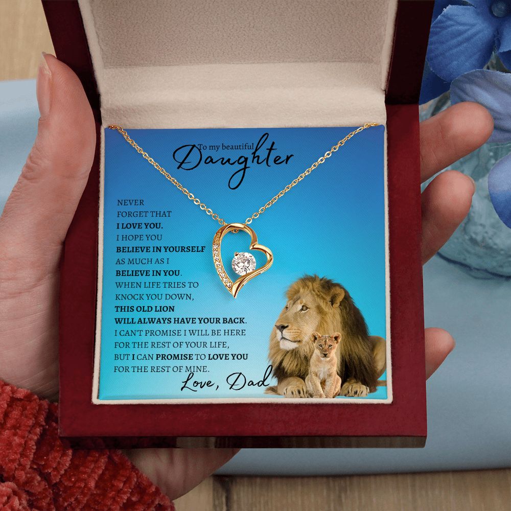 Beautiful Daughter from Dad (Blue Lion Card) - Forever Love Necklace