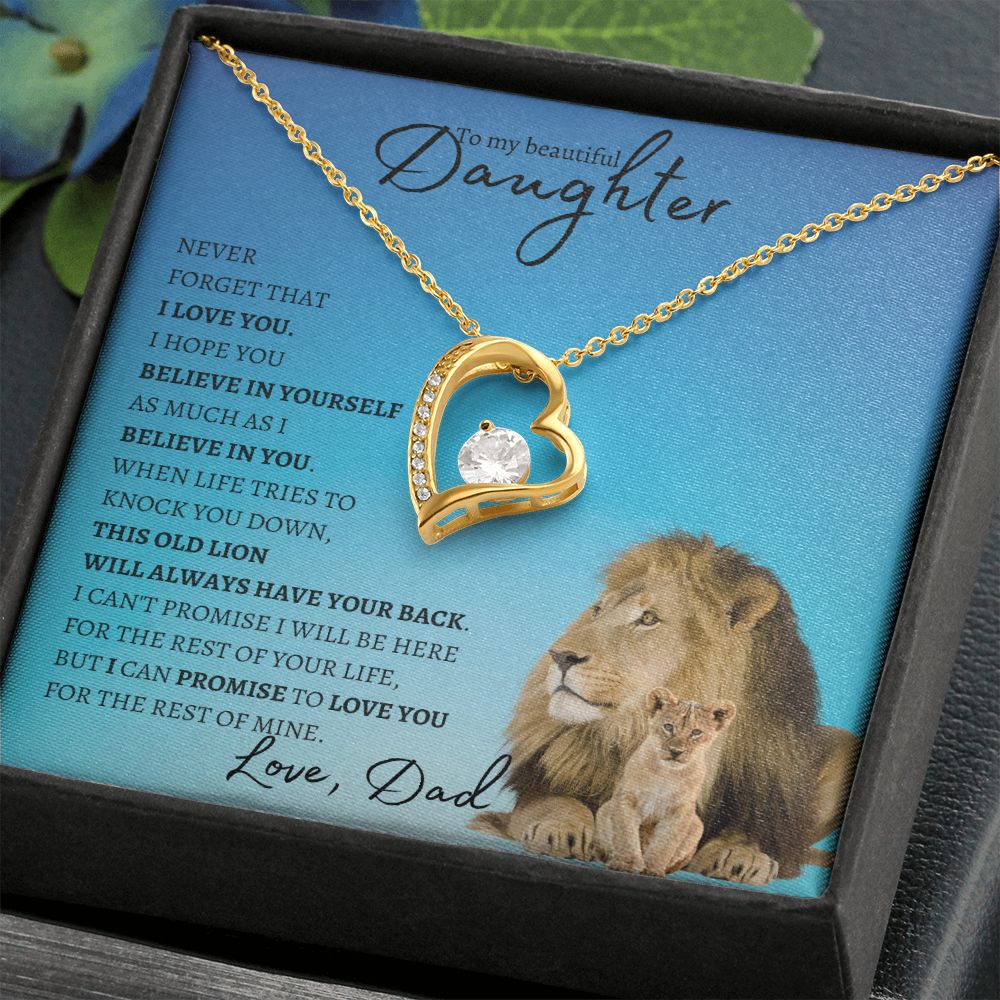 Beautiful Daughter from Dad (Blue Lion Card) - Forever Love Necklace