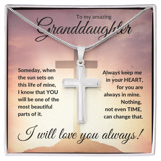 To My Amazing Granddaughter (Sunset Cross) - Stainless Cross Necklace