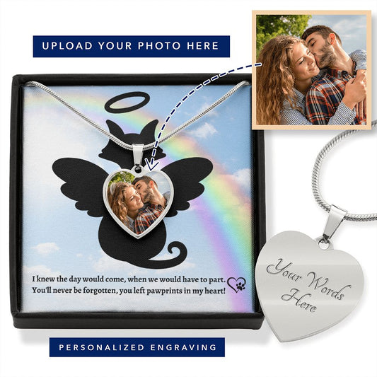 You Left Paw Prints in My Heart (CAT Rainbow Memory /Sympathy ) -  Photo Heart Necklace