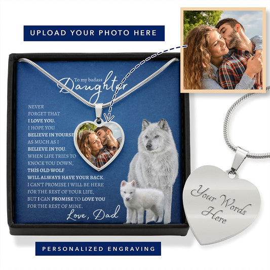 To My Badass Daughter From Dad (Artic Wolf) - Photo Heart Pendant