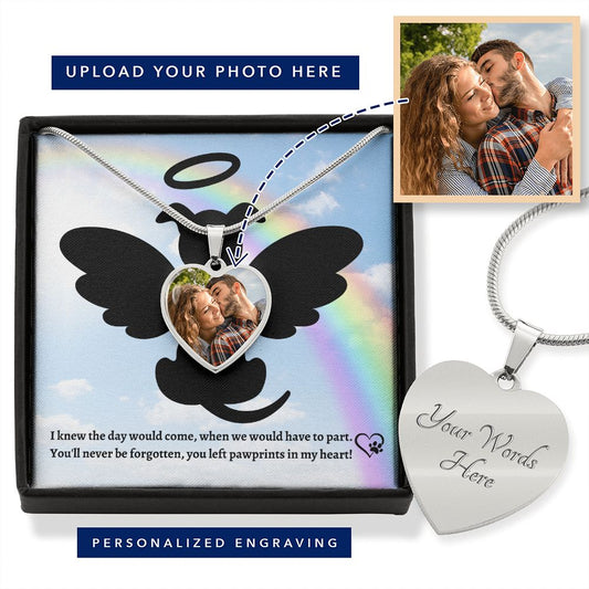 You Left Paw Prints in My Heart (Dog  Rainbow Memory /Sympathy ) -  Photo Heart Necklace
