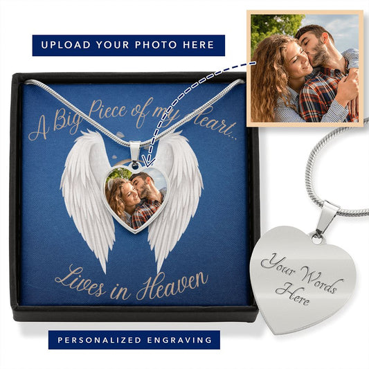 A Big Piece of My Heart Lives in Heaven (in Memory / Sympathy) - Photo Heart Necklace