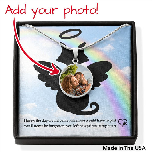 You Left Paw Prints in My Heart (Cat Rainbow Memory /Sympathy ) -  Photo Circle Necklace