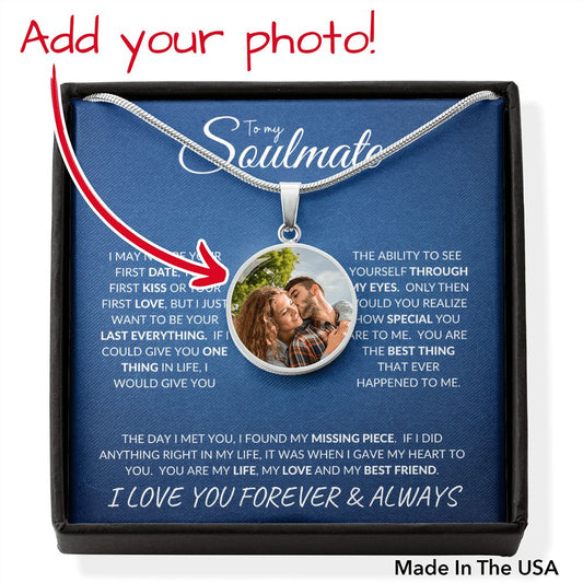Smoking Hot Soulmate (Blue  Card)  - Circle Photo Necklace - Buyer Uploads Photo