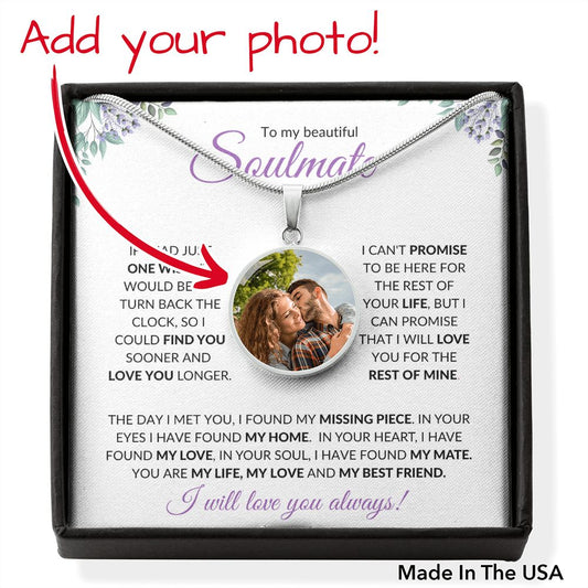 Smoking Hot Soulmate (Purple Card)  - Circle Photo Necklace - Buyer Uploads Photo